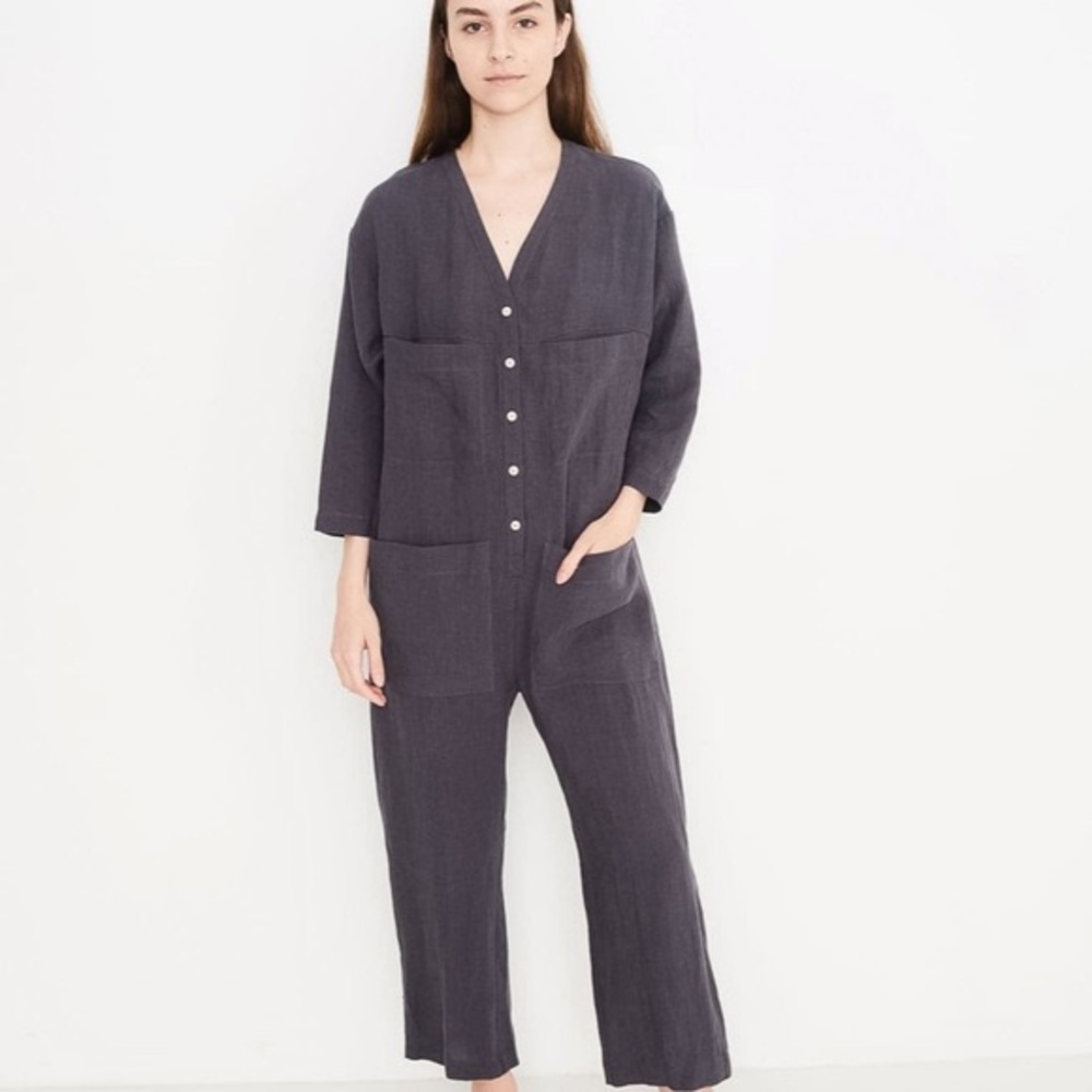 Ilana Kohn Tuck Coveralls in Dark Grey Linen